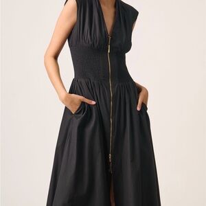 Anthropologie NWT The Tommie Black Midi Dress with Front Zip - still in stores.